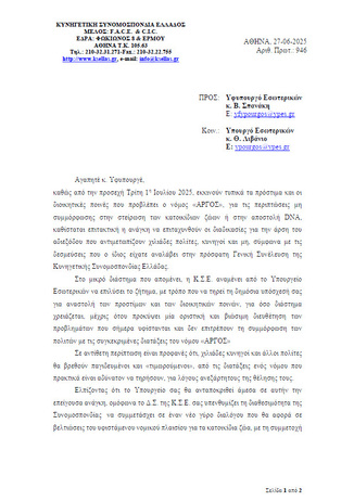 Επιστολή της Κυνηγετικής Συνομοσπονδίας Ελλάδας προς τον Υφυπουργό Εσωτερικών κο Σπανάκη